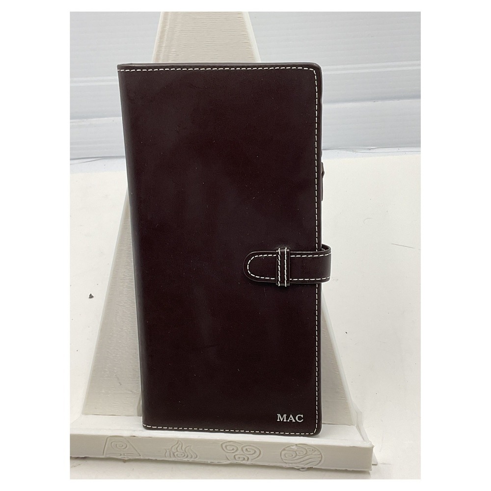 Vintage 1998 Mack Brown Leather Travel Wallet Checkbook Cover Contrast Stitch NE